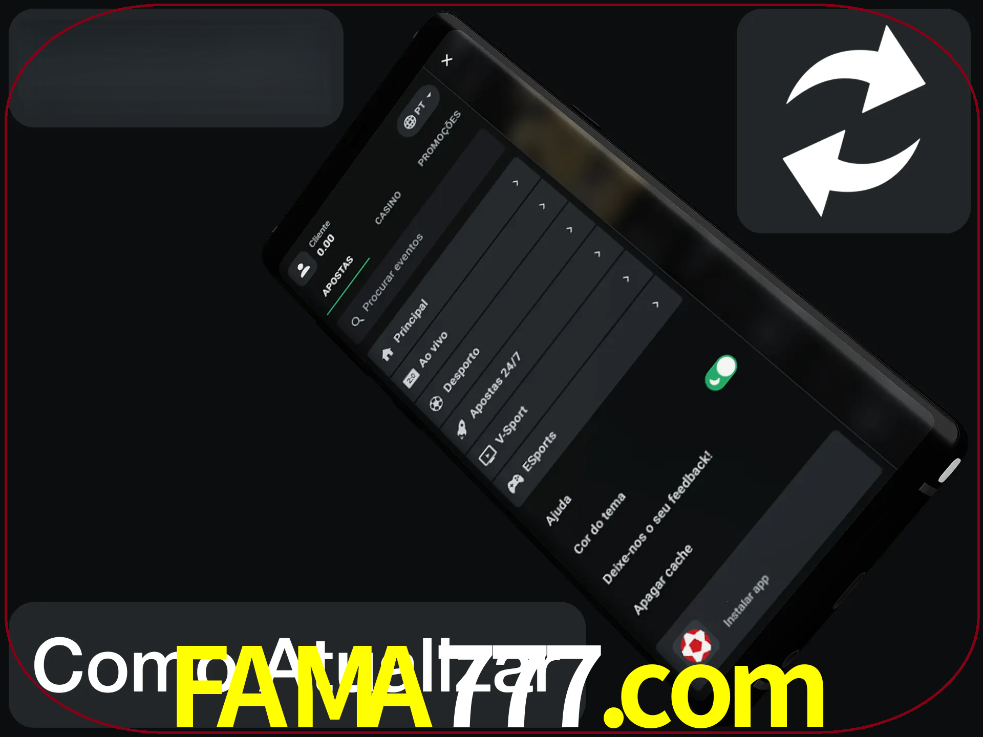 O aplicativo é atualizado automaticamente quando você faz o login.